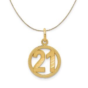 14k Yellow Gold Diamond Cut Number 21 Circle Necklace - 24 In